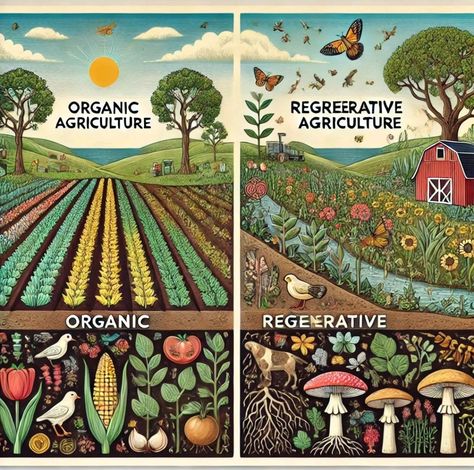 Organic agriculture can ruin our planet 🚜  Regenerative organic agriculture is the key to saving humanity.   What's the difference between the two?  Organic agriculture was founded as a reaction to chemical agriculture, and the core principles were amazing.  When we started to label it and create rules for it, it became easy to flirt with the edge of these rules. So much so that the founders would turn in their graves. Native American Agriculture, Regenerative Farming Backyard, Poster About Agriculture, Organic Farming Poster, Farming Aesthetic, Teach Ag, Farming Guide, Victory Gardens, Organic Agriculture