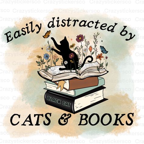 Cat And Book, Cats And Books, Cats Books, Books Png, Bookish Art, Cat Books, Easily Distracted, Reading Quotes, Reading Journal