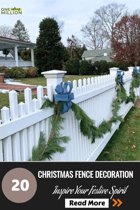 Festive gift box illuminated Christmas fence for a fun holiday display Picket Fence Christmas Ideas, Garland On Fence, Christmas Fence Decor, Fence Decor Ideas, Christmas Fence, Lantern Decorations, Fence Lights, Welcome Christmas, Lantern Christmas