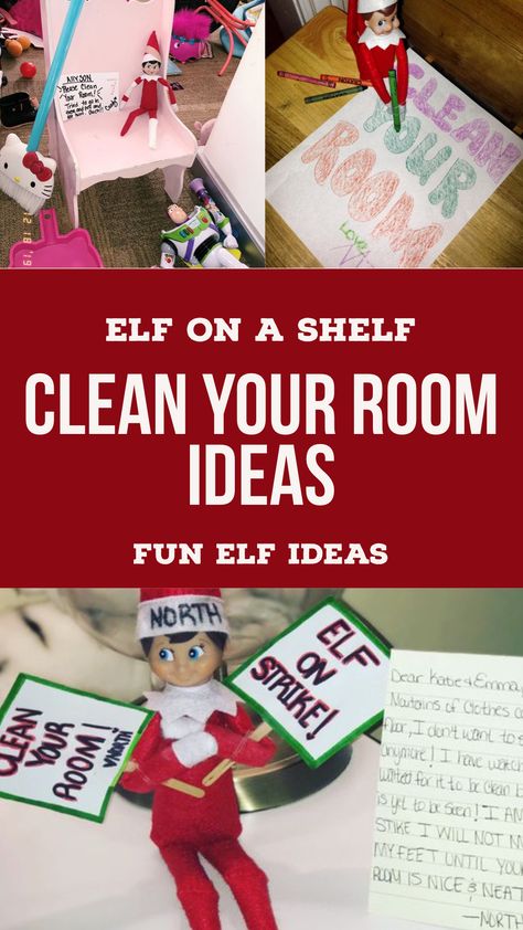 Gotta try this easy elf on the shelf idea! Elf On The Shelf Clean Your Room Ideas at https://funelfideas.com/elf-on-the-shelf-clean-your-room/ Dirty Room Elf On The Shelf, Elf On The Shelf In Kids Bedroom, Clean Your Room Elf On The Shelf, Elf Clean Your Room, Elf On The Shelf Zipline, Fun Elf Ideas, Clean Room Checklist, Cleaning Kids Room, Bad Elf