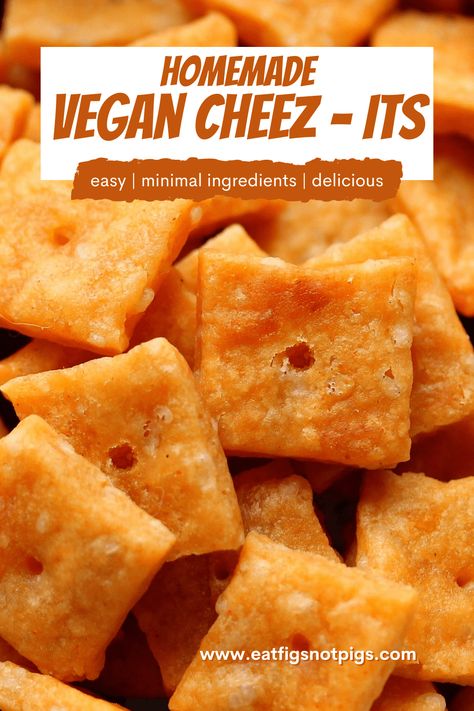 Delicious and Easy Vegan Cheez-Its - Eat Figs, Not Pigs Vegan Cheese Crackers, Vegan Cheez Its, Vegan Homemade Snacks, Vegan Products Food, Eat Figs Not Pigs, Vegan Cheese Bread, Vegan Copycat Recipes, Vegan Savory Snacks, Quick Vegan Snacks