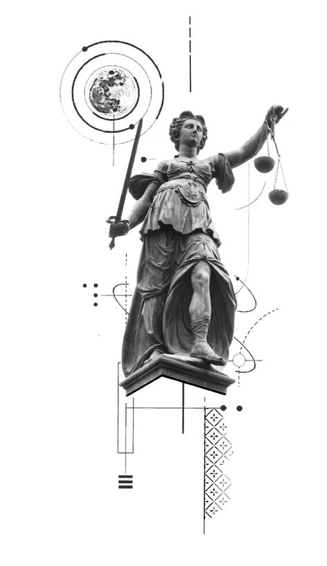 Statues Tattoo Design, Lawyer Illustration Art, Justice Tattoo Design, Sculpture Tattoo Design, Statue Tattoos, Statue Tattoo Design, Libra Sign Tattoos, Justice Tattoo, Tato Flash