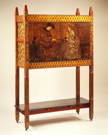 William Morris (1834-1896) & Sir Edward Burne-Jones (1833-1898) - Decorated Cabinet. Painted Pine, Oil Painting on Leather, Brass and Copper. Circa 1861. English Arts And Crafts, Pine Oil, Craft Museum, Edward Burne Jones, Gabriel Rossetti, Pre Raphaelite Art, Burne Jones, Dante Gabriel Rossetti, Art Appliqué