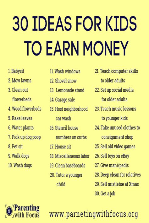 be successful? Then teach them  to work! Learning how to work hard and manage the money they earn is essential to becoming a successful adult.  And . . . it builds character! Ways To Earn Classroom Money, Ways To Get Money As A Kid, Ways To Earn Money As A Kid, Teaching Computer Skills, Ways To Earn Money As A Teen, Kids Earning Money, Teaching Computers, Diy Bird Bath, Jobs For Teens