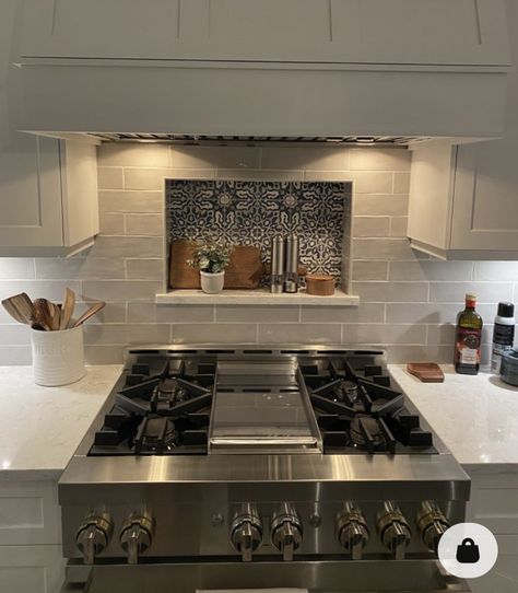 Niche Above Stove, Niche Behind Stove, Accent Backsplash Behind Stove, Accent Tile Behind Stove, Behind The Stove Decor, Backsplash Above Stove, Backsplash Behind Stove Only, California Homestead, Kitchens Colors