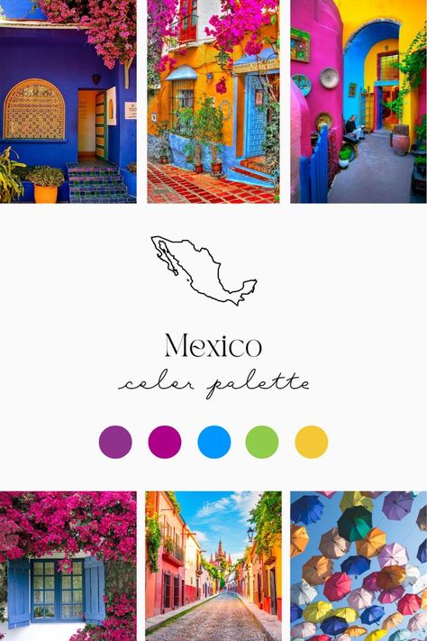 Mexican Colours Inspiration, Mexican Bright Colors, Fiesta Colors Palette, Mexico Colors Palette, Mexican Colours Palette, Bold Pallete Color, Color Palette Mexican Style, South American Color Palette, Frida Color Palette