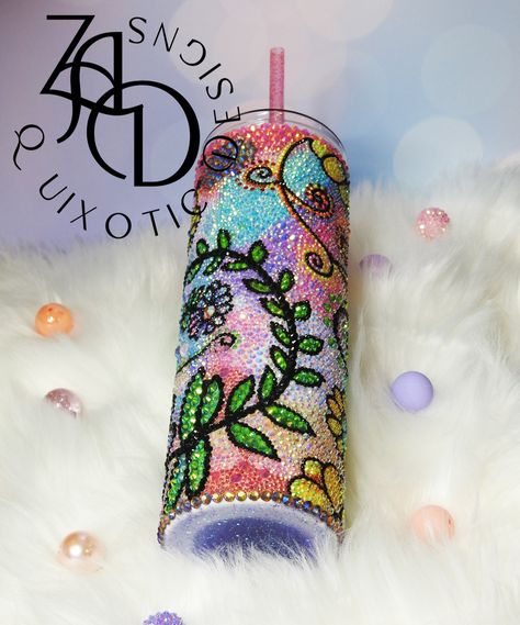 Potion Holder, Magical Potion, Floral Doodles, Rhinestone Tumbler, Rhinestone Cups, Floral Doodle, Elements Of Nature, Tiny Star, Holder Design