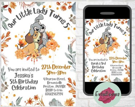 Lady And Tramp Birthday Party, Lady And The Tramp Birthday Party Ideas, Lady And The Tramp Birthday Party, Lady And The Tramp Party, Lady And The Tramp Birthday, Puppy Invitations, 2nd Birthday Party Themes, Birthday Text, Party Invitations Kids