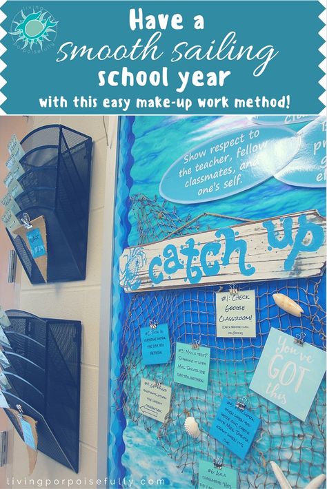 Have a Smooth Sailing School Year With This Easy Make-up Work Method – Living Porpoisefully Sailing Bulletin Board, Nautical Bulletin Boards, Easy Make Up, Work For Students, Sailing Theme, Classroom Management Tool, Smooth Sailing, Classroom Bulletin Boards, 2nd Grade Math