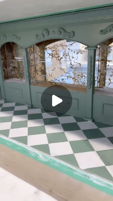 Miniature Escape on Instagram: "I prefer to post product rather than process, but here is a video on how I made the checkerboard floor in my cafe. ❤️ if you want more DIY videos!  Paint is leftover @farrowandball from a house project  #checkerboard #harlequin #paintedfloor #cafedecor #miniproject #mini #miniature #miniatures #dollhouse #dollshouse #craftingfun #ilovemyhobby #dollhouserenovation" Doll House Flooring Diy, Dollhouse Flooring Diy, Doll House Flooring, Checkerboard Floor, Dollhouse Tutorials, Doll House Plans, Painted Floor, Diy Flooring, House Flooring