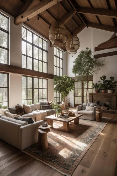 Modern Rustic Decor Ideas, Luxury Rustic Living Room, Living Room Italian Style, Bungalow House Interior Design, Rustic Interior Design Living Room, Modern Rustic Home Interior, Contemporary Farmhouse Interior, Californian House, Rustic Elegant Home