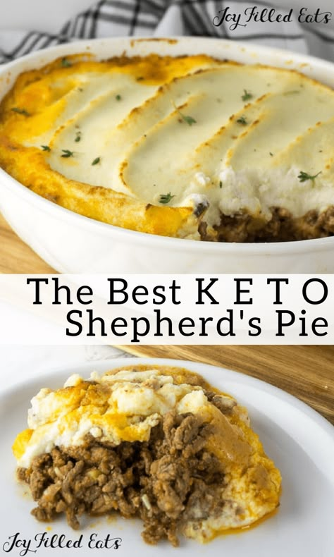 Shepherd's Pie Recipe with Cauliflower Topping - Low Carb, Keto, Gluten-Free, Grain-Free, THM S - This Shepherd's Pie Recipe with Cauliflower Topping is an easy, low-carb casserole that the whole family will love. #lowcarb #keto #thm #glutenfree #grainfree #trimhealthymama #comfortfood #casserole #fall 10 Minute Keto Meals, Keto Pot Pie, Keto Biotic Recipes, Low Carb Versions Of Comfort Food, Keto Hearty Meals, Keto Pot Pie Recipe, Keto Sheppard Pie, Cauliflower Shepards Pie, Keto Friendly Recipes