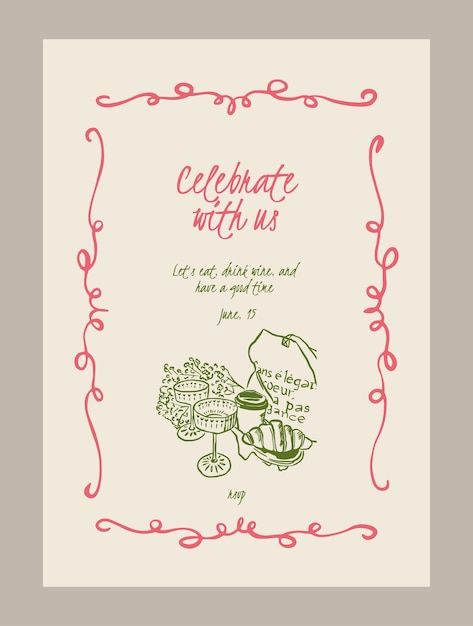 Vector elegant anniversary invitation te... | Premium Vector #Freepik #vector Food Invitation, Cute Invitations, Anniversary Invite, Invitation Illustration, Invitations Design, Party Invitation Illustration, Wedding Graphic Design Invitation Cards, Anniversary Invitation, Invitation Design Ideas