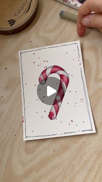 Gabriela Zamfirov | Ink and Watercolor Illustrator on Instagram: "Hi my very creative friend ✨Today was the day for number 10 out of 15 Easy Christmas Cards that everyone can make. This one is one of my favorite! Well I love all of them and can’t wait to send them to my neighbors for the Holidays. Which one is your favorite?" Easy Card Painting Ideas, Diy Watercolour Christmas Card, Easy Christmas Cards To Make Simple, Watercolour Christmas Cards Diy, Candy Cane Watercolor, Draw Christmas Ideas, Watercolor And Ink Christmas Cards, Easy Watercolor Christmas Cards Tutorial, Watercolour Holiday Cards