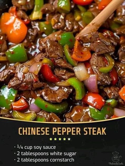 The pioneer Woman - Ree Drummond | Chinese Pepper Steak 😍 | Facebook Peper Steak, Pepper Steak And Onions, Chinese Pepper Steak, Recipes Chinese, Pepper Steak Recipe, Chinese Stir Fry, Tandoori Masala, Pepper Steak, Steak Recipe