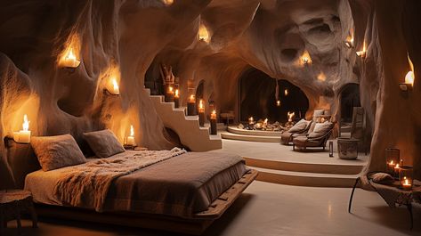 This hotel, nestled in the heart of "Stars Valley" on the enchanting Qeshm Island in Southern Iran, serves as a testament to the influence of nature and muted tones on humankind. The cave pool murmurs stories of ancient civilizations, where time stands still, and history is etched into every stone. #architecture #house #fashion #decor #diy #homedecor #amazingarchitecture #interiordesign #contemporaryhome #modern #residence #designer Cave House Interior, Modern Cave House, Qeshm Island, Cave Pool, Cave Bedroom, The Last Man On Earth, Star Valley, Mountain Architecture, Cave Hotel