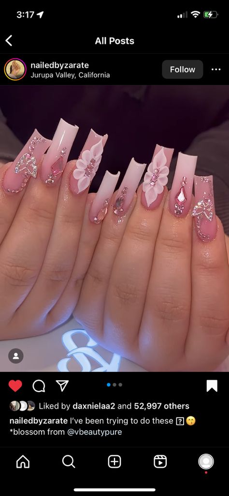 Pink Quinceanera Nails Long, Jelly Rhinestone Nails, Pink Buchifresa Nails, 15 Nails Ideas Pink, Pink Bling Nails Rhinestones Girly, Latina Nail Designs Medium, Baby Pink Birthday Nails, Pink Quince Nails Medium, Latina Acrylic Nails Pink