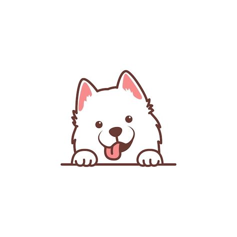 Cute Puppy Illustration, Cute Dogs And Puppies Drawing, Cute Dog Icon, Cute Puppy Art, Cat Dog Illustration, Puppy Icon, Pet Icon, Cute Samoyed, Cartoon Dog Drawing