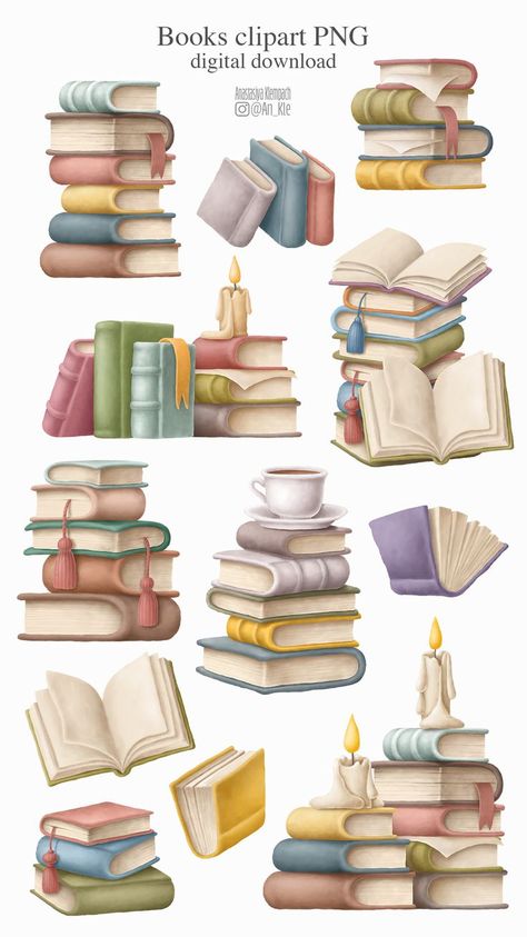 Clipart Book, Library Clipart, Teacher Scrapbook, Books Images, Library Printables, Teacher Clip Art, Library Stickers, Book Clipart, Teacher Illustration