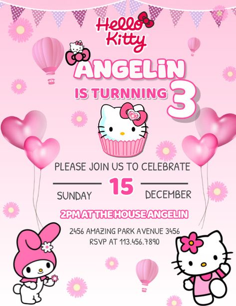 Birthday Invitations Hello Kitty, Invation Ideas Birthdays, Hello Kitty Birthday Invitation Template, My Melody Invitation Card, Hello Kitty Envelope Template, Hello Kitty Invitation Template, Sanrio Birthday Invitation, Sanrio Bday Invitation, Hello Kitty Party Invitations