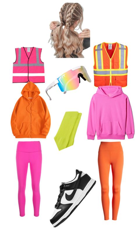 Diy Construction Worker Costume, Neon Construction Worker, Neon Construction Worker Costume, Construction Worker Costume, Spirit Week Outfits, Halloween Coustumes, Pep Rally, Construction Worker, Group Costumes