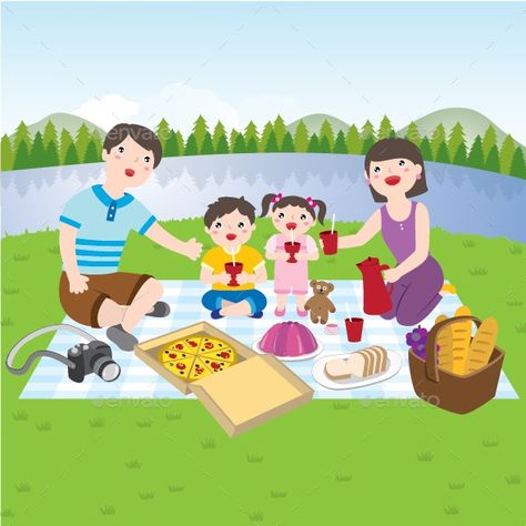 Family Picnic by DesignedbySHA | GraphicRiver Picnic Clipart, Picnic Pictures, Education Poster Design, Family Park, Bear Silhouette, Bonding Activities, Happy Cartoon, Boy Images, Family Picnic