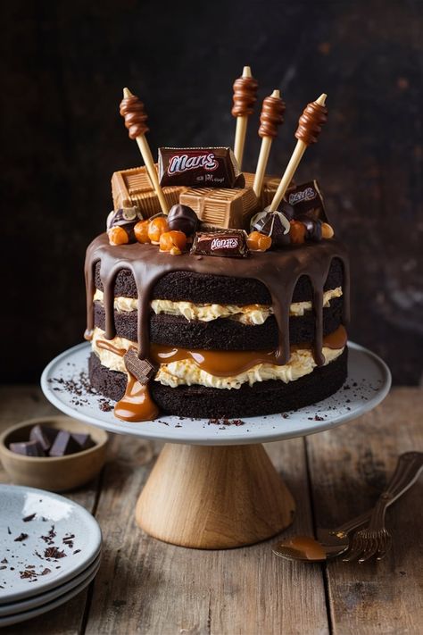 Mars Bar Birthday Cake: Chocolate and Caramel Delight Caramel Delights, 8th Birthday Cake, Chocolate And Caramel, Mars Bar, Gooey Caramel, Caramel Drizzle, Cake Aesthetic, Cake Inspo, Birthday Cake Chocolate