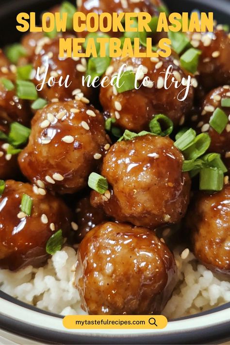 Juicy meatballs simmered in a flavorful Asian-inspired sauce made with soy, garlic, and ginger. Perfect as an appetizer or main dish! Let your slow cooker do the work. Soy Glazed Meatballs, Meat Lovers Dinner Ideas, Meatball Recipes Appetizer Crock Pot, Soy Sauce Meatballs, Korean Meatballs Crockpot, Asian Glazed Turkey Meatballs, Chicken Meatball Dishes, Asian Sauce For Meatballs, Low Sodium Meatballs