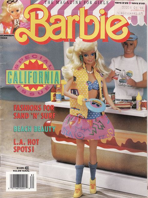 Barbie magazine. I loved to read barbie magazines! I remember they has fun comics. My mom bought a lot of these from flea markets. The one ' s she found where usually from the 90s Barbie Magazine, Barbie 80s, Barbie Books, Hot Dog Stand, Childhood Dream, Girls Magazine, Im A Barbie Girl, Barbie Vintage, Vintage Barbie Dolls