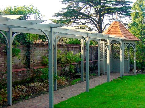 Lloyd Christie Garden Architecture London - pergolas & tunnel arbours, bespoke garden joinery / structures design & manufacture Richmond / Oxford: UK Pergola Walkway, Garage Pergola, Pergola Swing, Building A Pergola, Pergola Attached To House, Pergola Design, Garden Arbor, Garden Walkway, Wooden Pergola