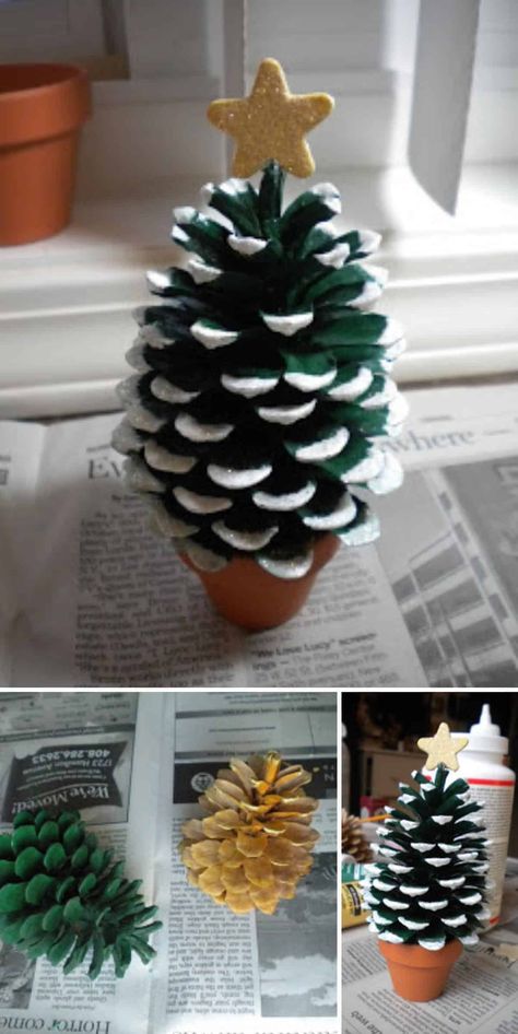 10 Genius DIY Ways to Transform Pinecones into Holiday Decorations - Take a stroll around woodlands with pine trees and collect fallen pinecones for some of these innovative craft projects; incorporating nature into your home really is a fantastic way to celebrate the season. Pinecone Tree Craft, Pinecone Christmas Tree Craft, Giant Pinecone Crafts Christmas, Diy Pinecone Tree, Pinecone Art Projects, Pine Cone Art Projects, Large Pinecone Crafts, Pinecone Ornaments Diy, Pine Cone Crafts Diy