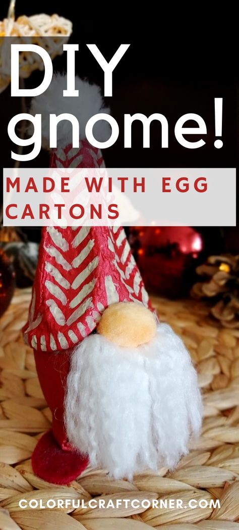 Learn how to make this easy egg carton craft for adults and decorate your home with this cute gnome for Christmas. You can give them as gifts, hang them as ornaments on your Christmas tree, turn them into adorable place cardholders. #eggcartoncraftforadults #Christmascraft #DIYChristmasdecor Egg Carton Crafts For Adults, Egg Carton Uses, Egg Carton Christmas Crafts, Cartoon Crafts, Egg Carton Craft, Make Gnomes, Carton Craft, Egg Cartoon, Mini Gnomes