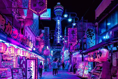 Tsutenkaku Tower, Cyberpunk Japan, Cyberpunk Aesthetic, Cyberpunk City, Neon Aesthetic, Pretty Images, Cyberpunk Style, City Vibe, Cyberpunk Art