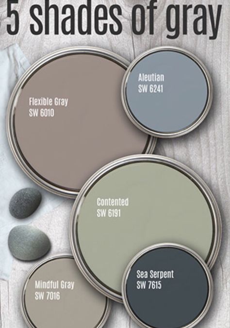 Salon Colors Ideas Paint, Sherwin Williams Contented Living Room, Living Room Paint Color Ideas With Accent Wall Small Spaces, Sunroom Paint Colors, Rustic Living Room Colors, Colors For Kitchens, Mindful Grey, Interior Paint Colors Schemes, Mindful Gray