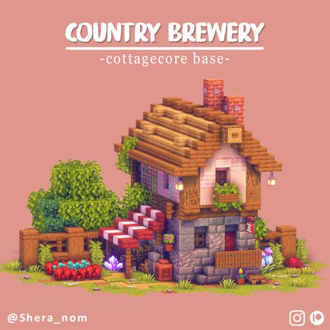 Hi there! Here is a cozy Country Brewery house, perfect for survival, Get download on my Patreon Minecraft Brewery Ideas, Brewing House Minecraft, Minecraft Plains Village Revamp, Minecraft General Store, Minecraft House Styles, Cute Minecraft Starter House, Cute Small Minecraft Houses, Minecraft Medieval Farmer House, Minecraft Country House