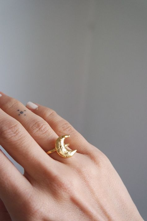 Crescent Moon Ring Gold Plated Moon Jewellery Crescent Moon - Etsy Moon Ring Gold, Gold Moon Ring, Astronomy Jewelry, Moon Jewellery, Crescent Moon Jewelry, Crescent Moon Ring, Evil Eye Earrings, Moon Ring, Gold Moon