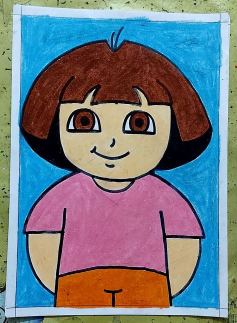 OIL PASTEL DRAWING Dora Drawing Easy, Drawing For Class 5 Students Easy, Oil Pastel Drawings Easy For Kids, Pastel Colour Drawing Ideas, Dora Drawing, Magazine Drawing, Cartoon Pencil Drawing, Cartoon Drawing For Kids, Basic Drawing For Kids