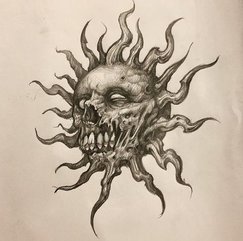 #CoolTattoos #TattooArt #InkMaster #TattooDesigns #InkedUp #TattooLovers #InkInspiration #TattooIdeas #CreativeInk #TattooStyle Creepy Sun And Moon Tattoo, Creepy Sun Drawing, Gothic Sun And Moon Tattoo, Creepy Sun Tattoo, Sun Skull Tattoo, Dark Sun Tattoo, Skull Moon Tattoo, Darkside Tattoo, Tattoo Perna