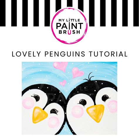 Free step by step tutorial! At home paint kit available on our website. Step By Step Painting For Kids, Penguin Painting Easy, Penguin Art For Kids, Paint Tutorials, Home Paint, Penguin Party, Penguin Art, Paint Nite, Easy Canvas