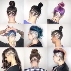 Woman Undercut Designs, Womans Undercut Hair Designs, Shaved Hair Designs For Women Side, Undercut Hairstyles Women Design, Undershave Designs, Dyed Undercut, Undercut Designs For Women, Side Shaved Hair, Undercut Tattoos