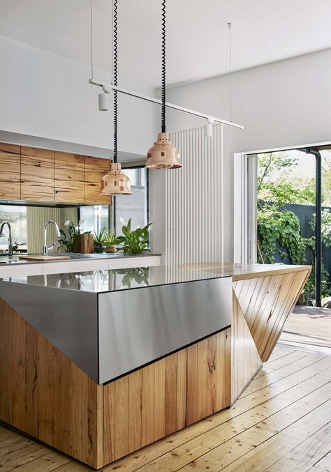 Weatherboard cottage in Australia provides an amazing live/work atmosphere Australian Cottage, Hidden Furniture, Cottage Addition, Weatherboard Cottage, House Brick, Stainless Steel Kitchen Island, Farmhouse Backsplash, Brick Interior, Beadboard Backsplash