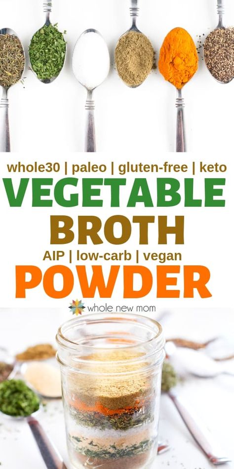 Don't have the chicken, beef, or vegetable broth you need for a recipe? This Homemade Vegetable Broth Powder is just what you need. Skip the toxins & fillers in store-bought broth mixes and make this instead. Makes a great all-purpose seasoning too! #paleo #whole30 #keto #glutenfree #THM #vegan