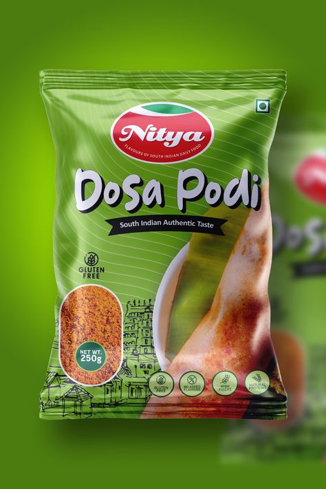 Nitya Dosa Podi Dosa Batter Packaging, Rawa Dosa Recipes Instant, Leftover Rice Dosa, Millet Dosa Batter, Pesarattu Dosa, Instant Rice, Gluten Free, Packaging Design, Packaging