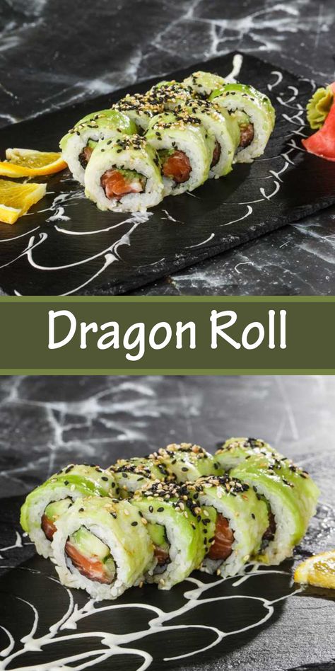 Dragon Roll is a popular sushi dish that originated in Japan. It is a type of sushi roll that features a combination of ingredients such as tempura shrimp, avocado, and cucumber, all wrapped in nori seaweed and sticky sushi rice. Dragon Roll Recipe, Instant Pot Sushi Rice, Lazy Enchiladas, Type Of Sushi, Types Of Sushi Rolls, Eel Sauce, Avocado And Cucumber, Tempura Shrimp, Cucumber Sushi