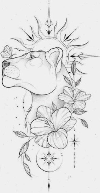 Lion And Lioness Tattoo, Lion Tattoo On Thigh, Lioness Tattoo Design, Word Tattoo Ideas, Cute Thigh Tattoos, Lioness Tattoo, Animal Tattoo Ideas, Female Lion, Word Tattoo