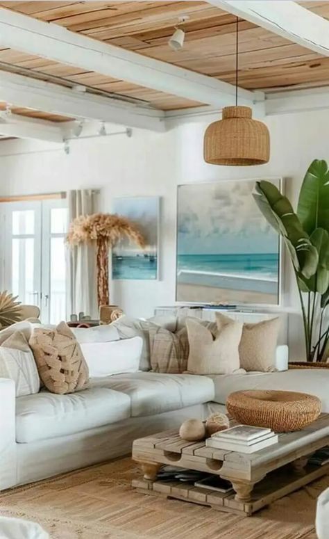 Coastal Living Room Ideas, Beach Theme Living Room, Earthy Living Room, Beach Living Room, Beach House Living Room, Luxury Beach House, Dream Beach Houses, Coastal Living Rooms, Beach House Interior