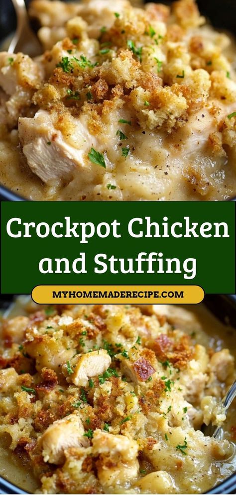 This Crockpot Chicken and Stuffing is an easy, hands-off dish that combines tender chicken with flavorful stuffing and a savory broth. Perfect for a busy night or holiday meal. Ingredients: 4 chicken breasts 1 box stuffing mix 2 cups chicken broth 1/2 cup butter A slow-cooked, comforting meal that’s flavorful and effortless Slow Cooker Chicken And Stuffing, Crockpot Chicken And Dressing, Crockpot Chicken And Stuffing, Frozen Chicken Crockpot, Best Crockpot Chicken, Creamy Crockpot Chicken, Chicken And Stuffing, Crockpot Chicken Breast, Comfort Food Chicken