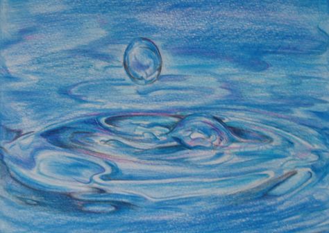 Water drop in pencil color. Colored Pencil Water Drawing, Water Pencil Colour Drawing, Colored Pencil Water, Best Watercolor Pencils, Water Drop Drawing, Pencil Colour Painting, Water Sketch, Drawing Tricks, Watercolor Pencil Art