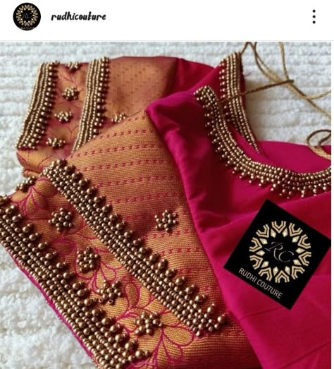 Cut Bead Aari Work Blouse Design, Short Sleeve Aari Work Blouse Designs, Mirror Work Blouse Design, Aari Design, Latest Bridal Blouse Designs, Blouse Designs Catalogue, Aari Designs, Aari Blouse, New Saree Blouse Designs