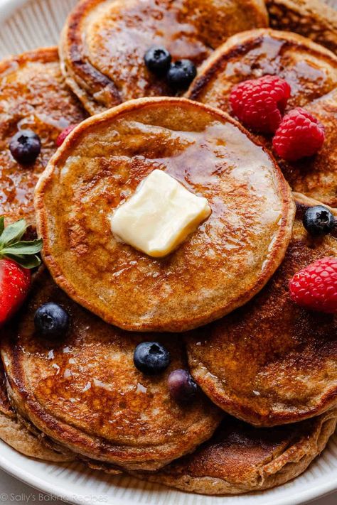 Whole Wheat Pancakes Recipe Healthy Whole Wheat Pancakes, Whole Wheat Breakfast Recipes, Whole Wheat Flour Pancakes, Wholewheat Pancakes, Whole Wheat Recipes, Whole Wheat Pancake Recipe, Multigrain Pancakes, Pancake Board, Wheat Pancake Recipe